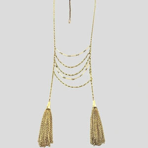 Plunder Gold Tone Double Tassel Long Necklace Ladder Style Fashion Jewelry